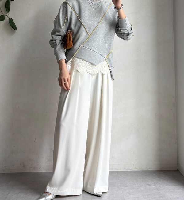  「【WEB限定】裏毛配色ステッチ切替トップス」|Tシャツ・カットソー|