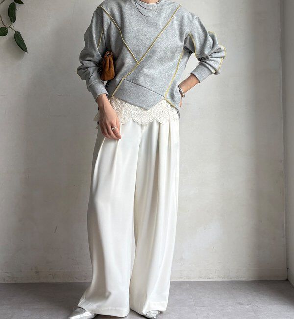  「【WEB限定】裏毛配色ステッチ切替トップス」|Tシャツ・カットソー|