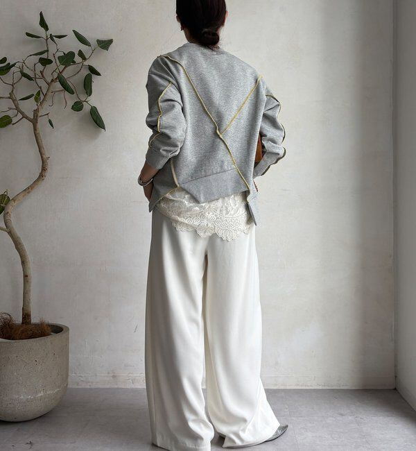  「【WEB限定】裏毛配色ステッチ切替トップス」|Tシャツ・カットソー|