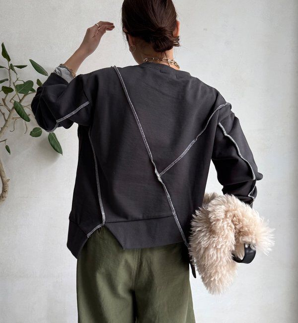  「【WEB限定】裏毛配色ステッチ切替トップス」|Tシャツ・カットソー|