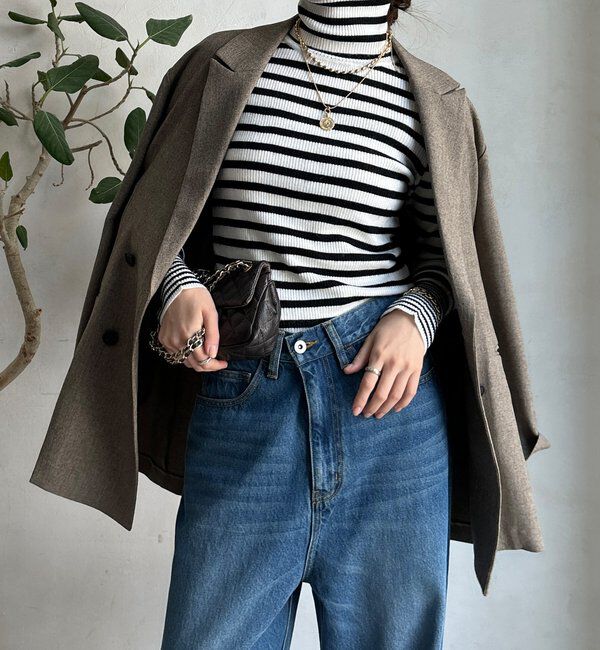  「【WEB限定】ボーダータートルプルオーバー」|ニット・セーター|