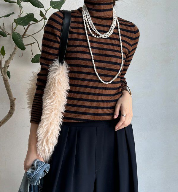  「【WEB限定】ボーダータートルプルオーバー」|ニット・セーター|