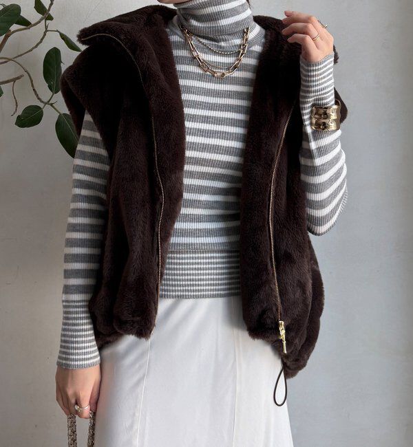  「【WEB限定】ボーダータートルプルオーバー」|ニット・セーター|グレー