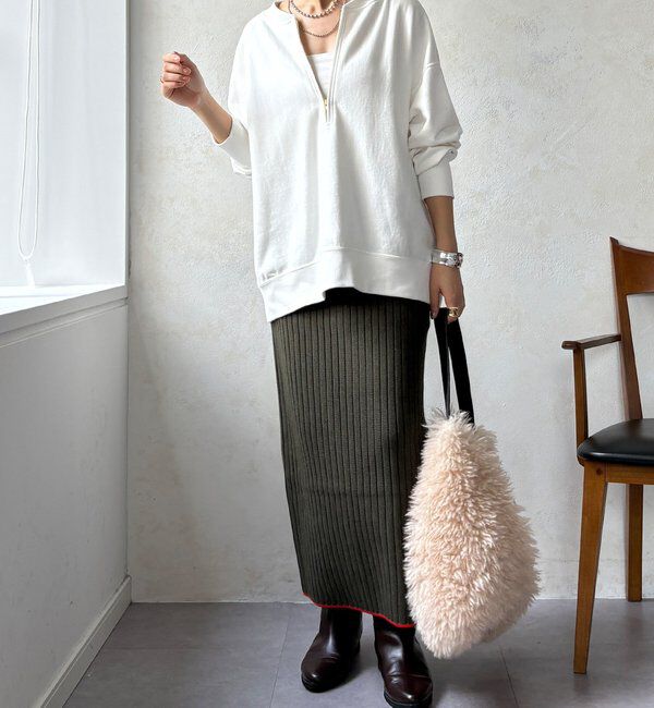  「【WEB限定】カラーヘムリブニットタイトスカート」|スカート|