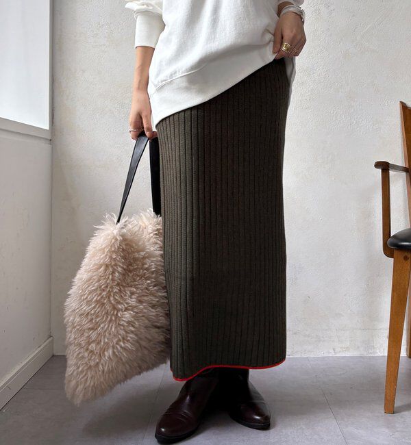  「【WEB限定】カラーヘムリブニットタイトスカート」|スカート|