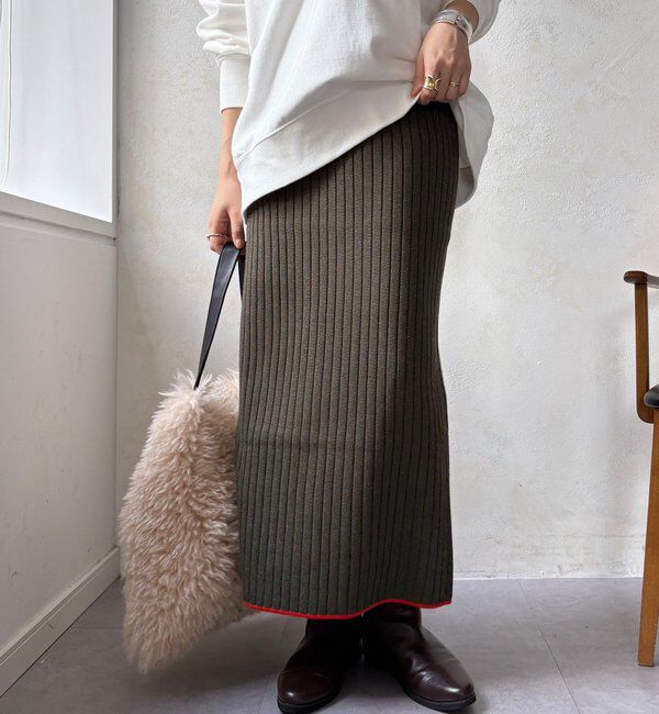  「【WEB限定】カラーヘムリブニットタイトスカート」|スカート|
