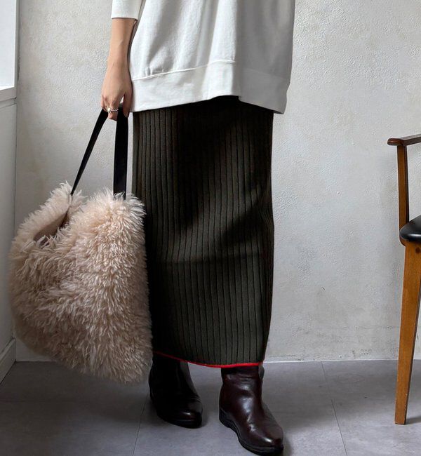  「【WEB限定】カラーヘムリブニットタイトスカート」|スカート|