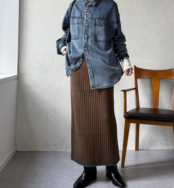  「【WEB限定】カラーヘムリブニットタイトスカート」|スカート|