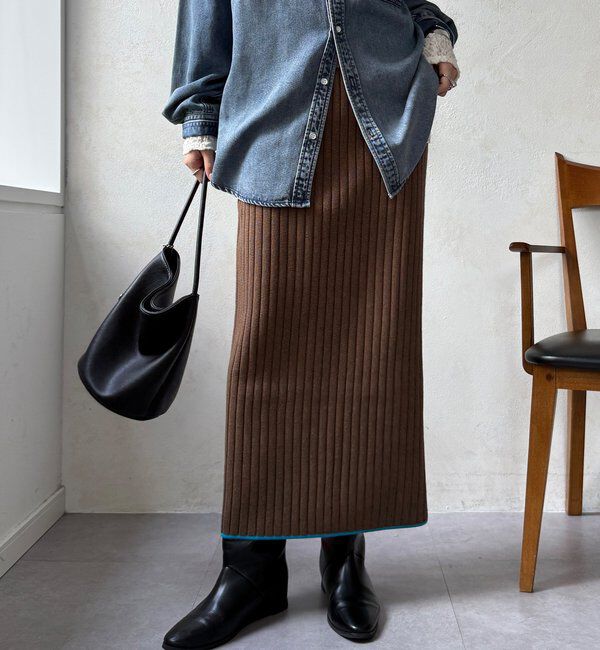  「【WEB限定】カラーヘムリブニットタイトスカート」|スカート|