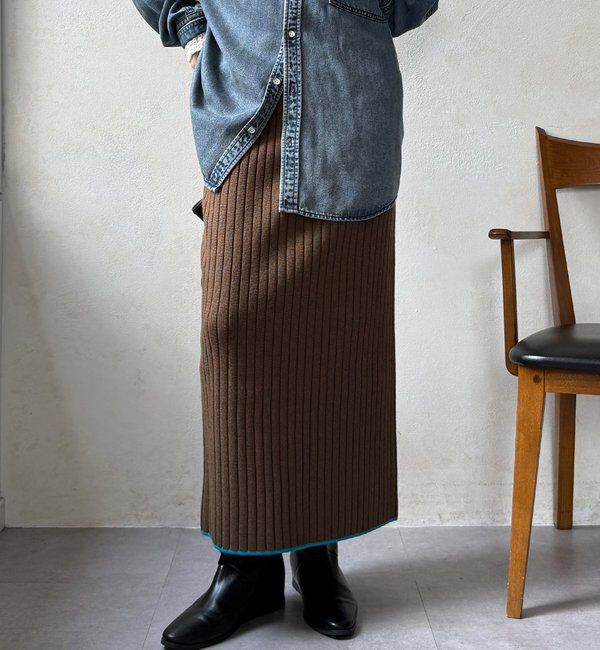  「【WEB限定】カラーヘムリブニットタイトスカート」|スカート|