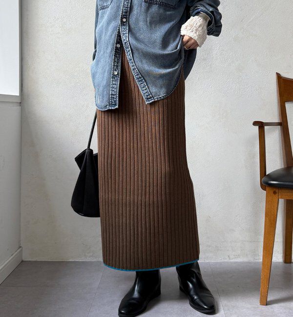  「【WEB限定】カラーヘムリブニットタイトスカート」|スカート|