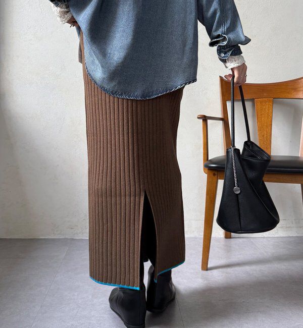  「【WEB限定】カラーヘムリブニットタイトスカート」|スカート|