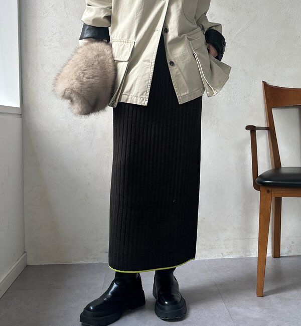 「【WEB限定】カラーヘムリブニットタイトスカート」|スカート|