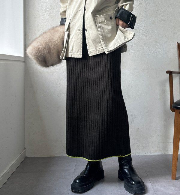  「【WEB限定】カラーヘムリブニットタイトスカート」|スカート|