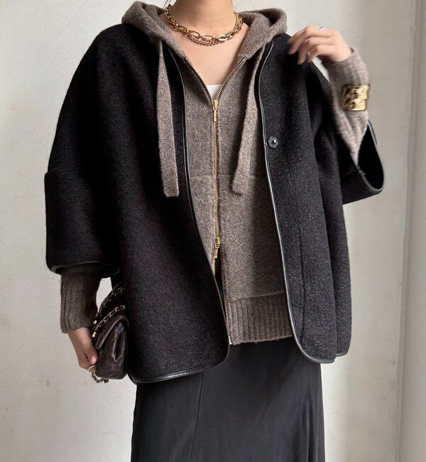  「ウーレットポンチョ風アウター」|その他|ブラック