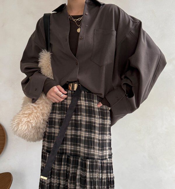  「ウール調ドルマンビッグシャツ」|シャツ・ブラウス|ブラウン