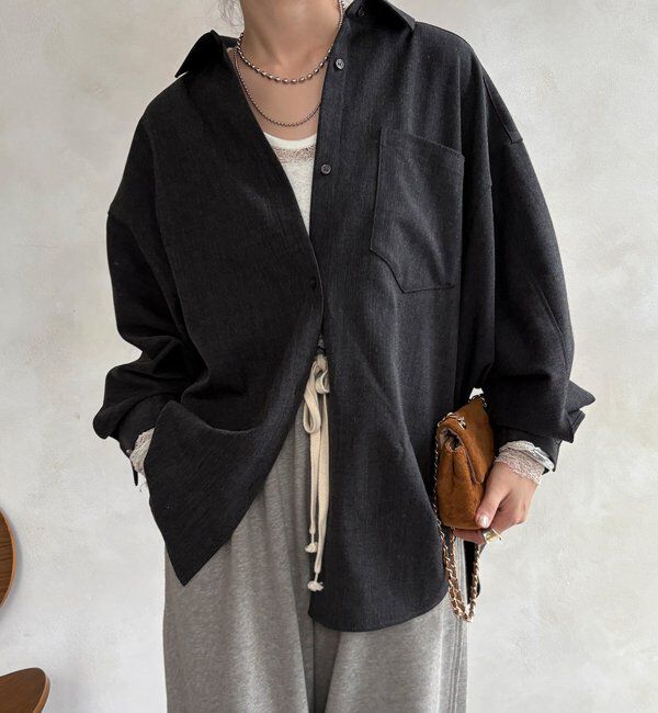  「ウール調ドルマンビッグシャツ」|シャツ・ブラウス|チャコールグレー