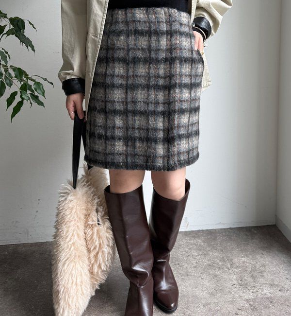  「【WEB限定】シャギーチェックミニスカート」|スカート|