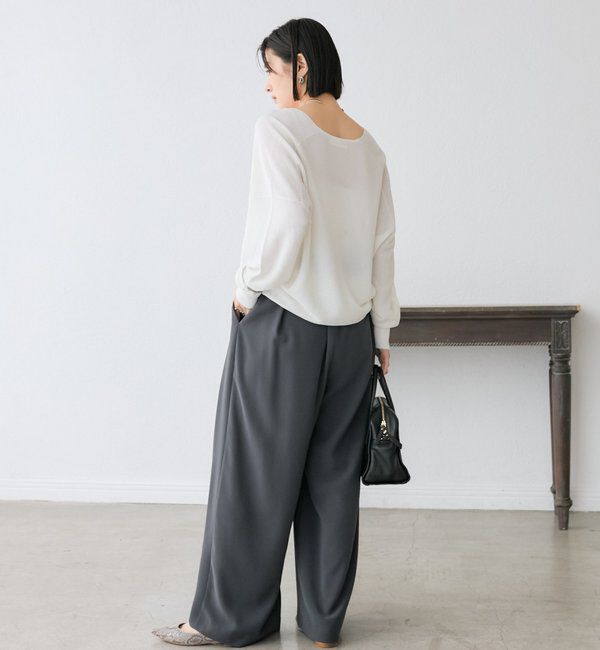  「【ウォッシャブル】【シーズンレスで使える】タックワイドスラックス」|チノ|