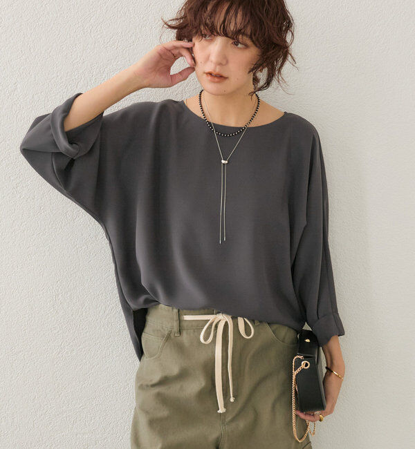  「ドルマンターンバックブラウス」|シャツ・ブラウス|チャコールグレー