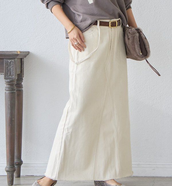  「【MONN.:.(モン)】LOOSE DENIM SKIRT」|スカート|アイボリー