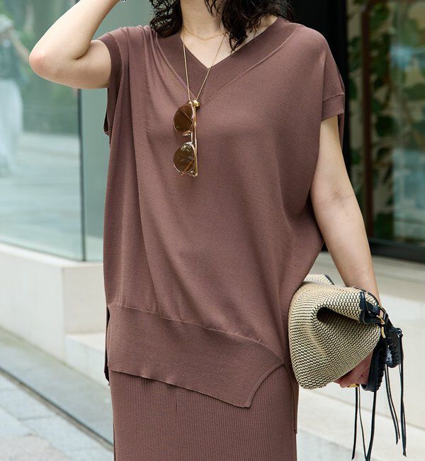  「【ひんやりタッチ・セットアップ対応可】レーヨン混バックテールニット」|ニット・セーター|