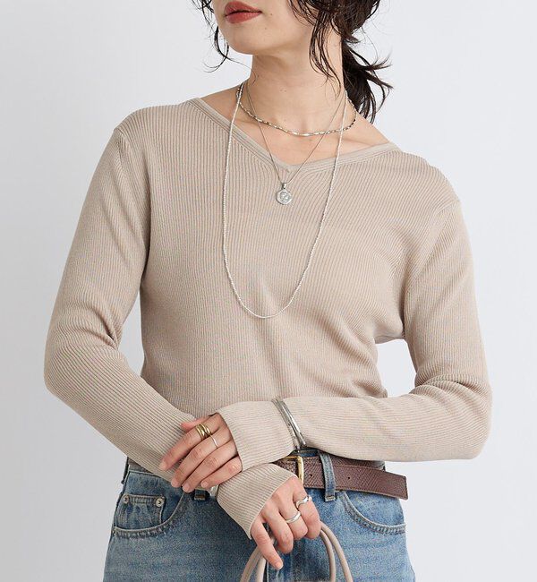  「【オンオフ使える】2wayリブニット」|ニット・セーター|グレージュ