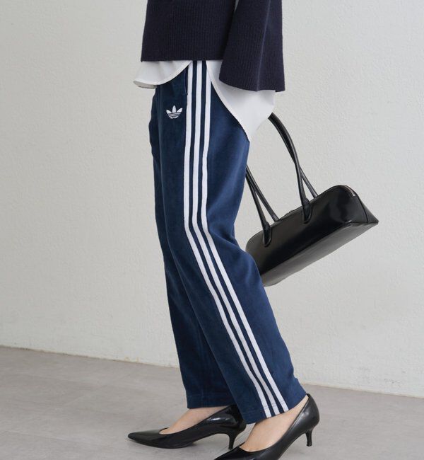  「adidas ベロアトラックパンツ」|チノ|ネイビー