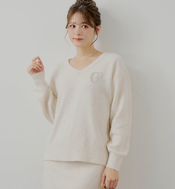  「【セットアップ対応】胸ロゴVネックルーズニット」|ニット・セーター|