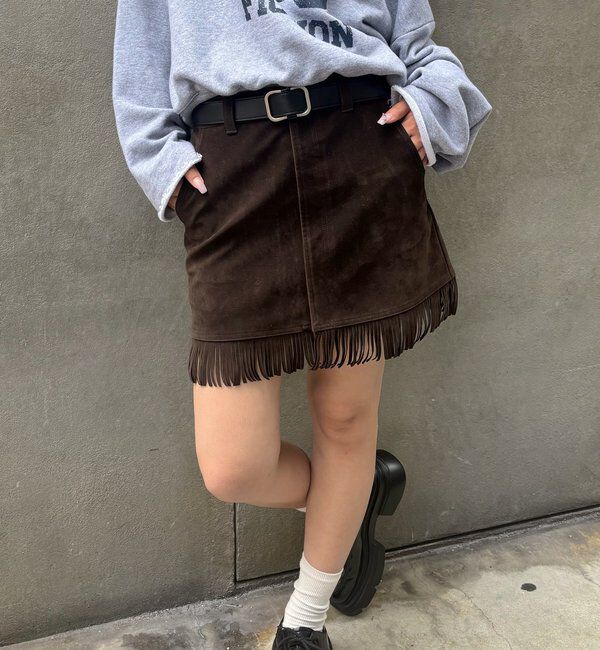  「スウェードフリンジミニスカート」|スカート|ダークブラウン