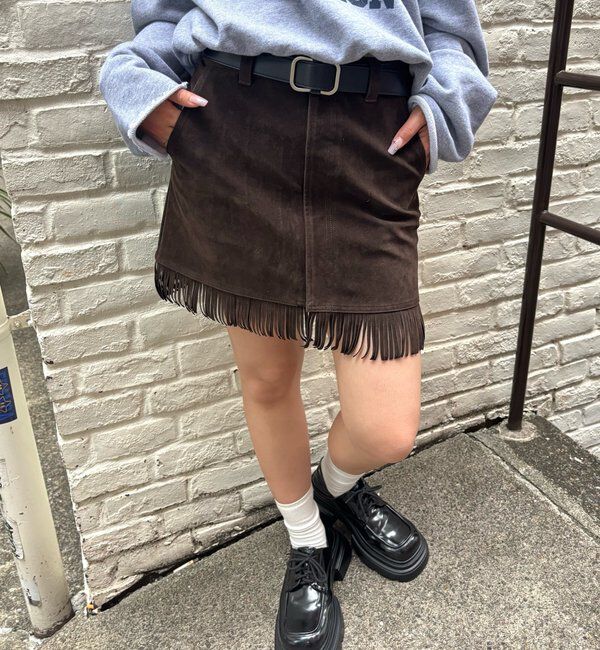  「スウェードフリンジミニスカート」|スカート|