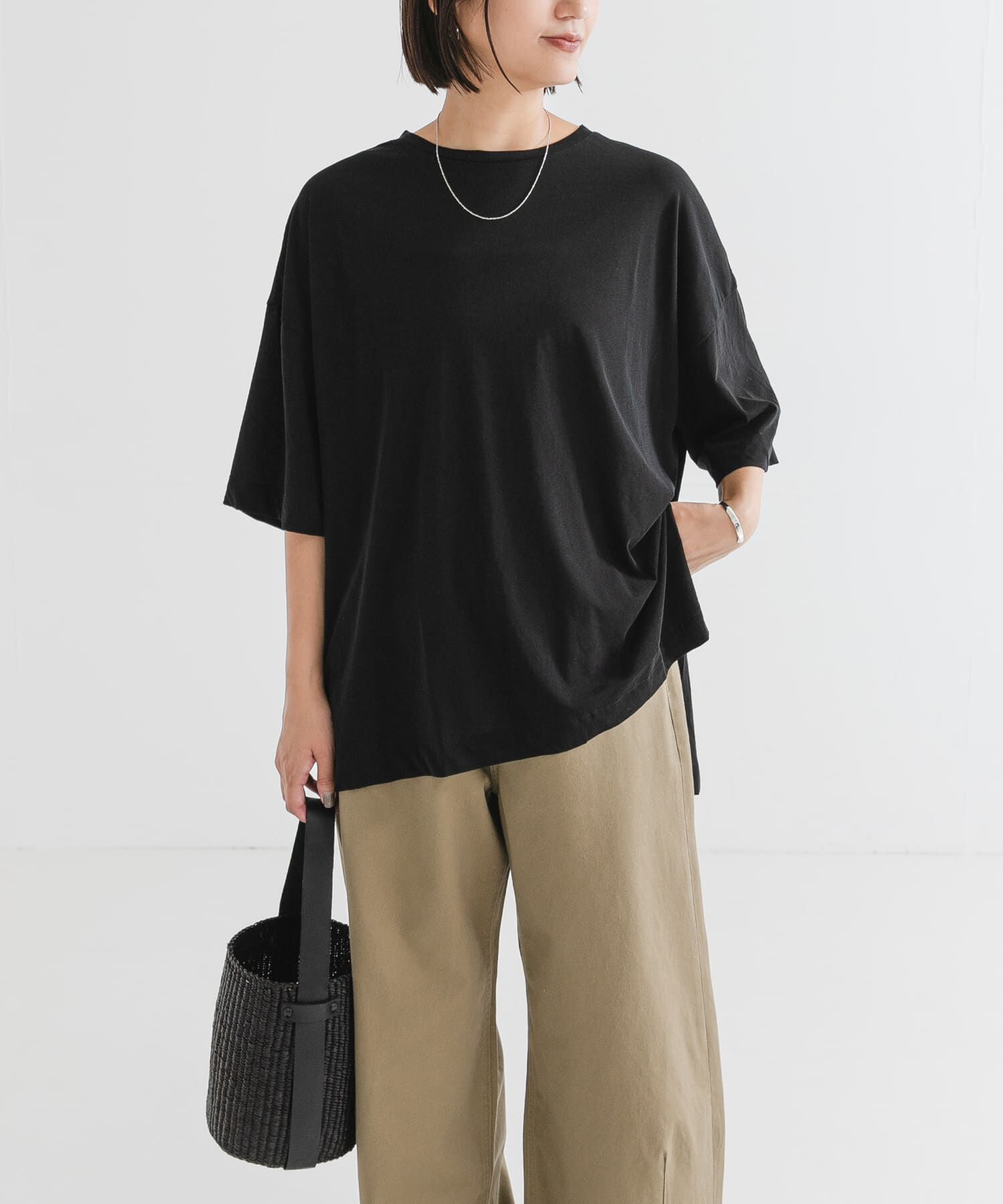 URBAN RESEARCH「強撚天竺LOOSE Tシャツ」|Tシャツ・カットソー|ブラック