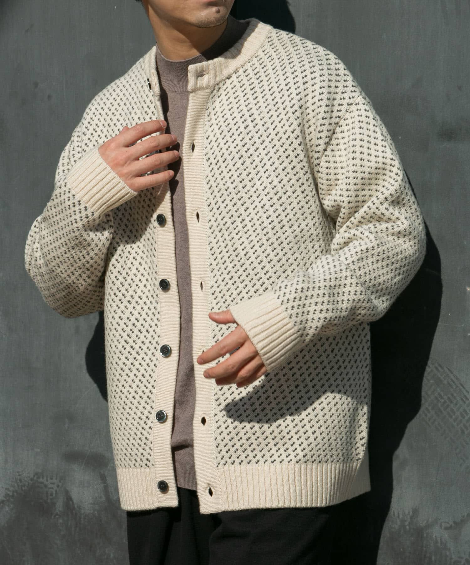 URBAN RESEARCH ROSSO「『XLサイズあり』バーズアイ柄クルーニットカーディガン」|カーディガン|