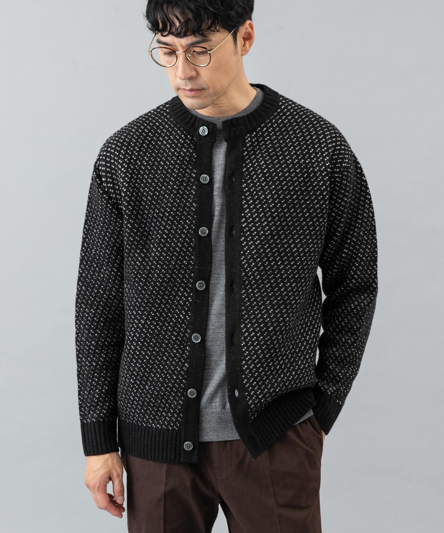 URBAN RESEARCH ROSSO「『XLサイズあり』バーズアイ柄クルーニットカーディガン」|カーディガン|