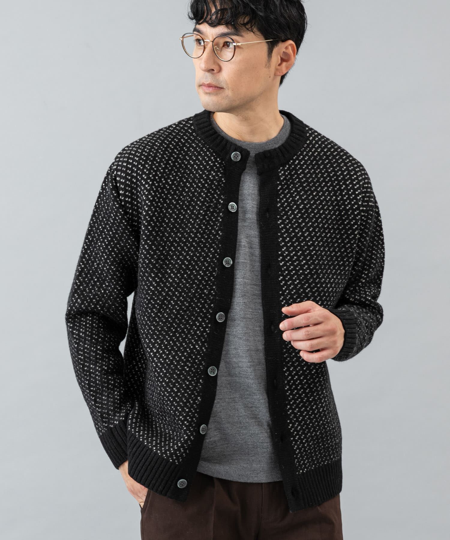 URBAN RESEARCH ROSSO「『XLサイズあり』バーズアイ柄クルーニットカーディガン」|カーディガン|