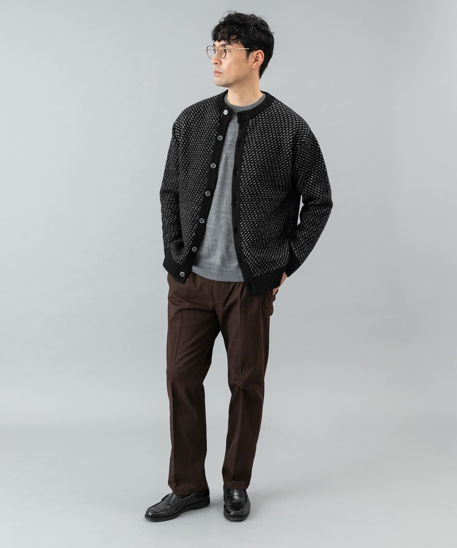 URBAN RESEARCH ROSSO「『XLサイズあり』バーズアイ柄クルーニットカーディガン」|カーディガン|