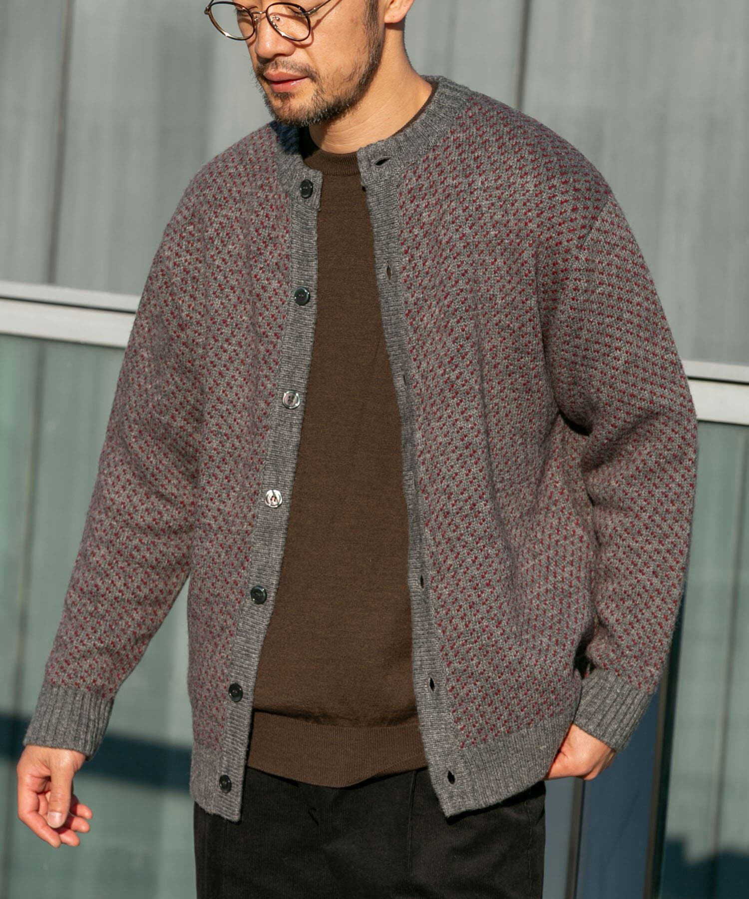 URBAN RESEARCH ROSSO「『XLサイズあり』バーズアイ柄クルーニットカーディガン」|カーディガン|