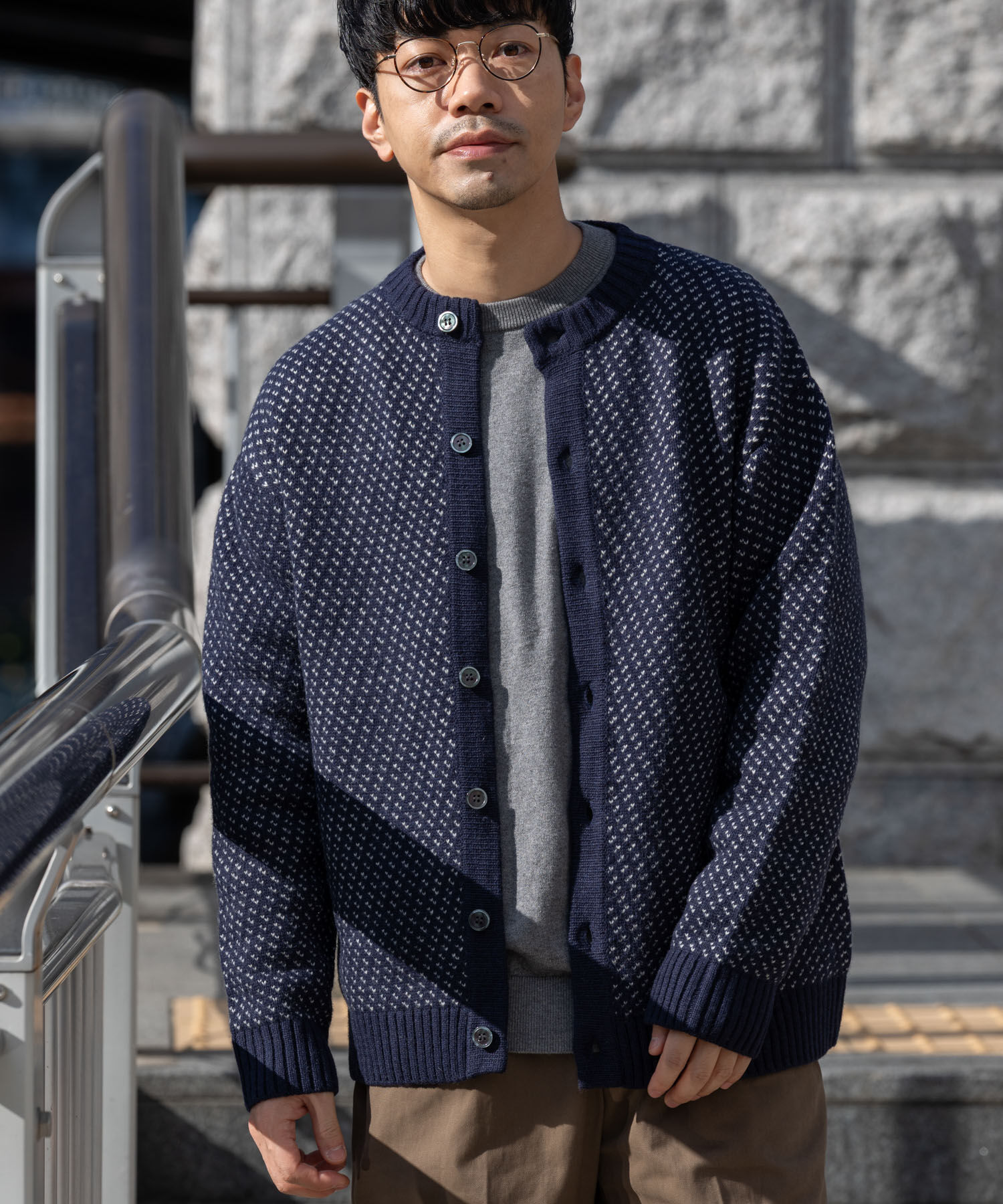 URBAN RESEARCH ROSSO「『XLサイズあり』バーズアイ柄クルーニットカーディガン」|カーディガン|