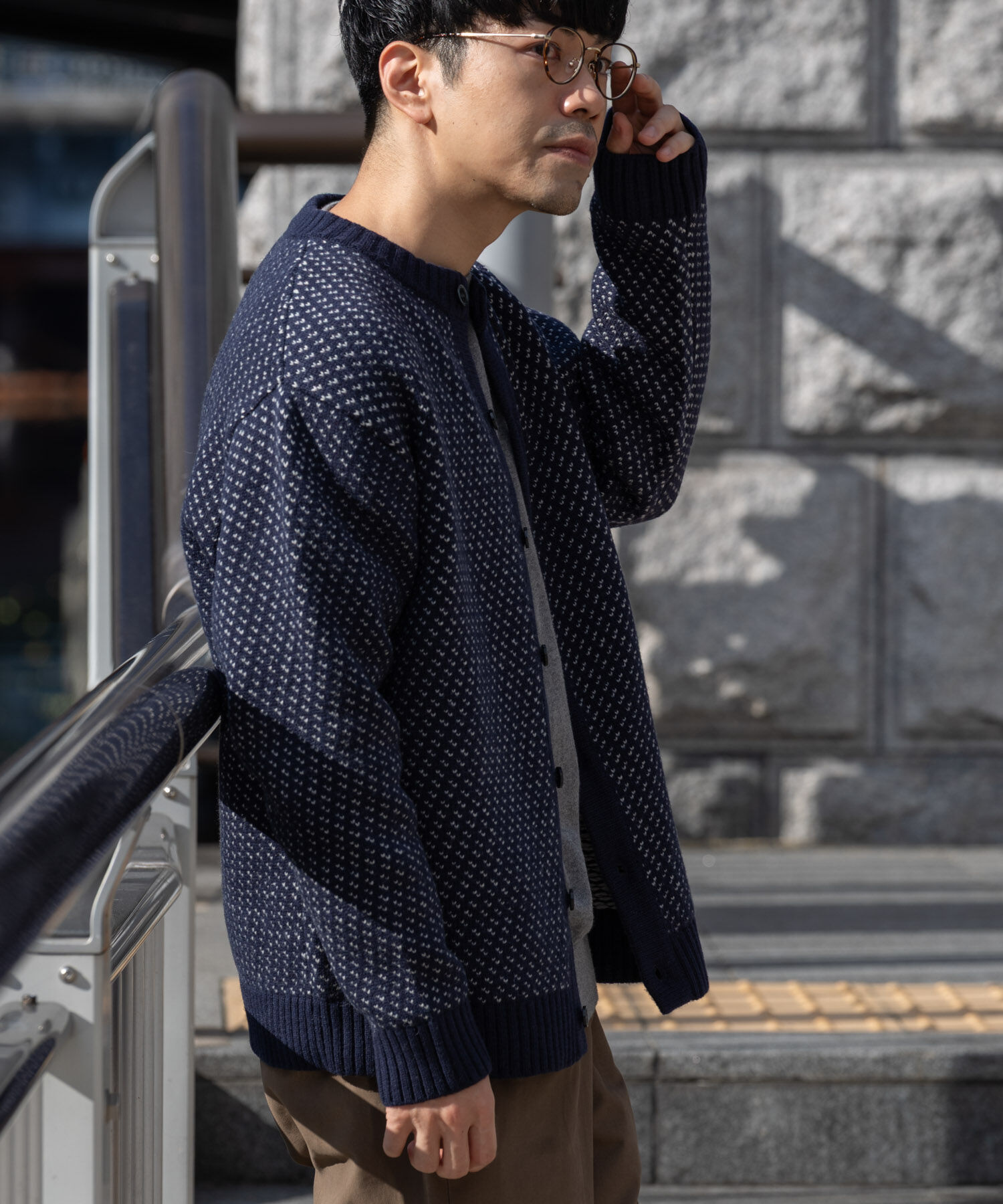 URBAN RESEARCH ROSSO「『XLサイズあり』バーズアイ柄クルーニットカーディガン」|カーディガン|