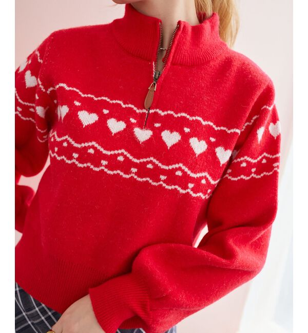 MAJESTICLEGON「ハートジャカードハーフジップニット」|ニット・セーター|