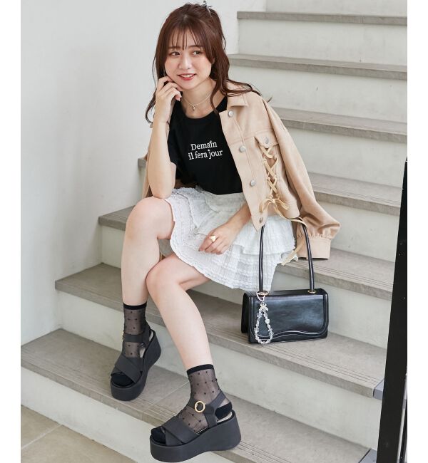  「パール付きクロップドロゴTシャツ」|Tシャツ・カットソー|