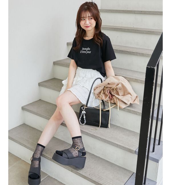  「パール付きクロップドロゴTシャツ」|Tシャツ・カットソー|