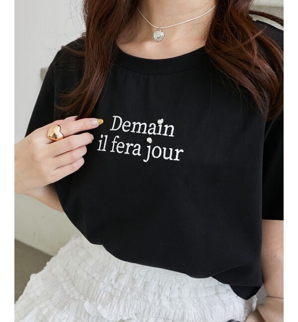  「パール付きクロップドロゴTシャツ」|Tシャツ・カットソー|