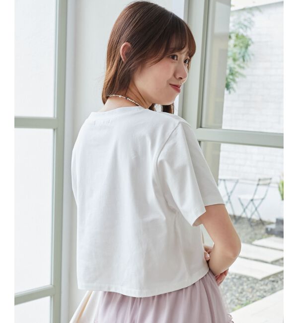  「パール付きクロップドロゴTシャツ」|Tシャツ・カットソー|