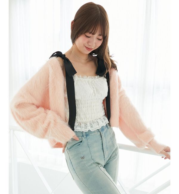  「ふわふわVネックショートカーデ」|カーディガン|