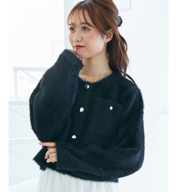  「&infin;ポケット付きフェザークルーカーデ」|カーディガン|