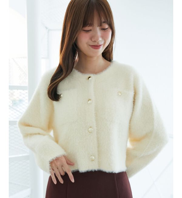  「&infin;ポケット付きフェザークルーカーデ」|カーディガン|