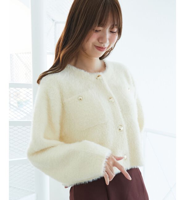  「&infin;ポケット付きフェザークルーカーデ」|カーディガン|