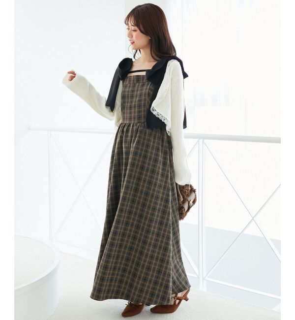  「◎配色肩リボンワンピース」|ワンピース|ベージュ柄