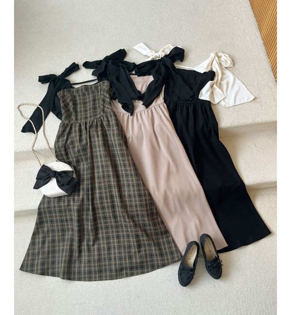  「◎配色肩リボンワンピース」|ワンピース|
